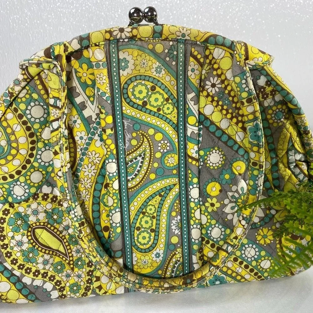 Vera‎ Bradley Limelight Paisley Quilted Kiss Lock Frame Handbag Green Yellow